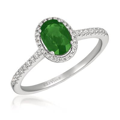 LeVian White Gold Emerald and Diamond Halo Ring