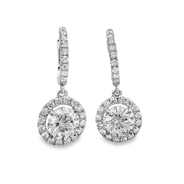 Lab Grown White Gold Diamond Halo Dangle Earrings