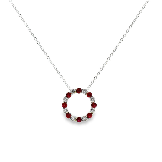 White Gold Ruby and Diamond Circle Pendant