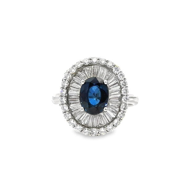 White Gold Sapphire and Diamond Halo Fashion Ring