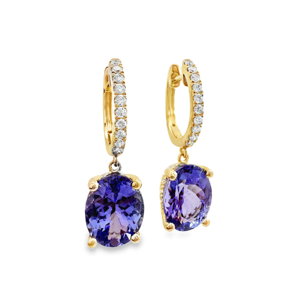 Yellow Gold Tanzanite and Diamond Dangle Earrings
