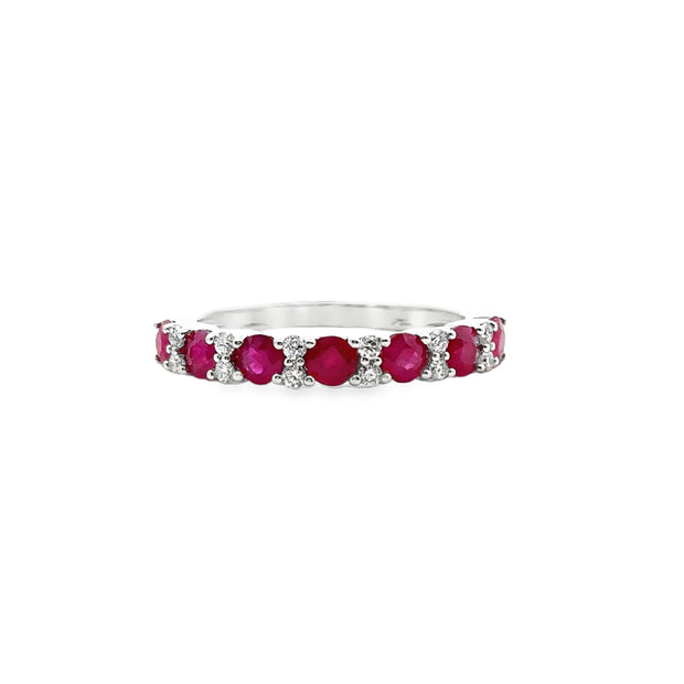 White Gold Ruby and Diamond Wedding Band