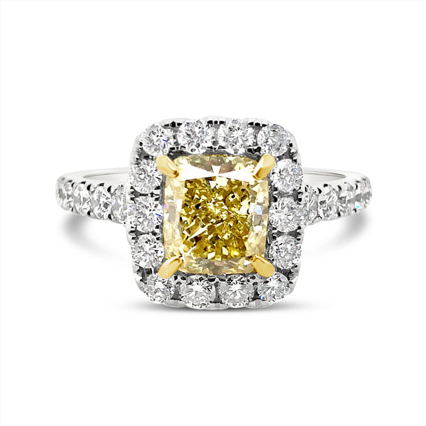 White/Yellow Gold Fancy Yellow Diamond Halo Ring