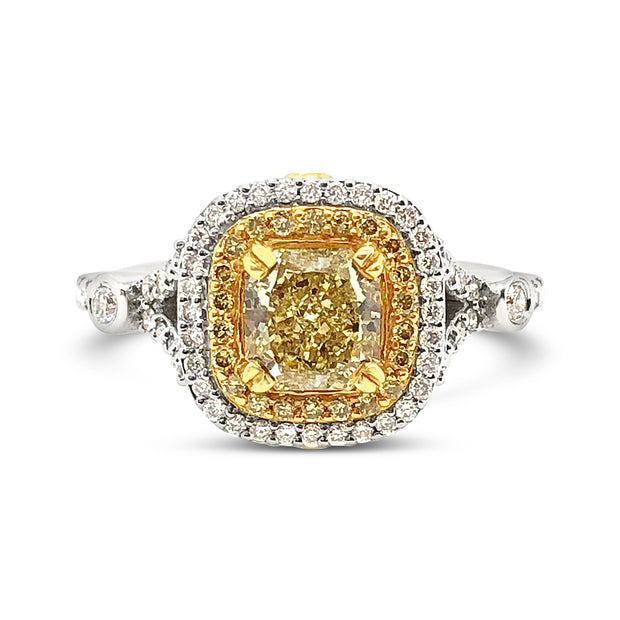 White/Yellow Gold Fancy Yellow Diamond Halo Ring