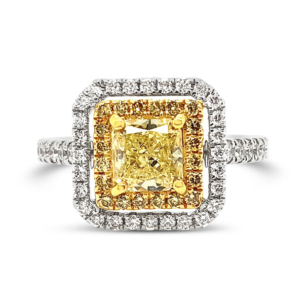 White/Yellow Gold Fancy Yellow Diamond Halo Ring