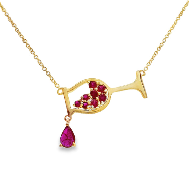 Yellow Gold Ruby Wine Glass Fashion Necklace
