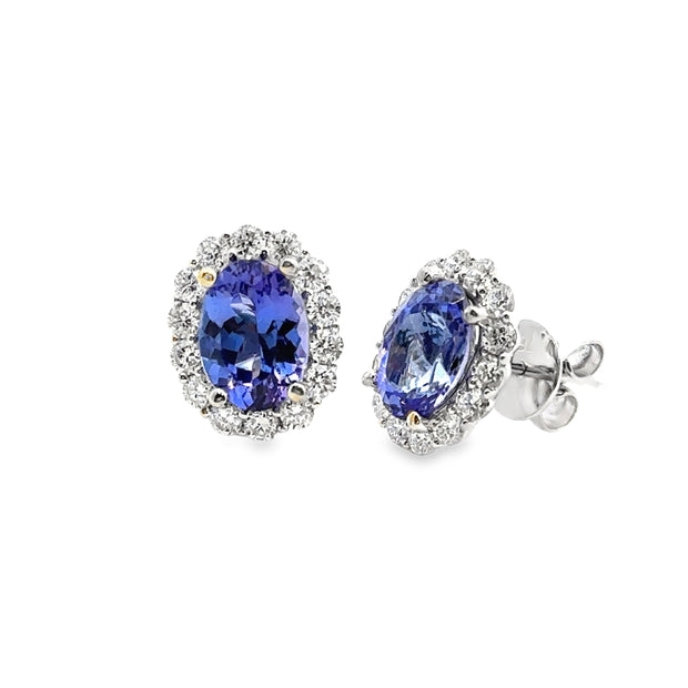 White Gold Tanzanite and Diamond Halo Stud Earrings