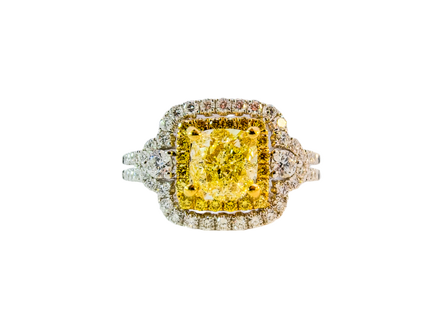 White/Yellow Gold Fancy Yellow Diamond Halo Ring