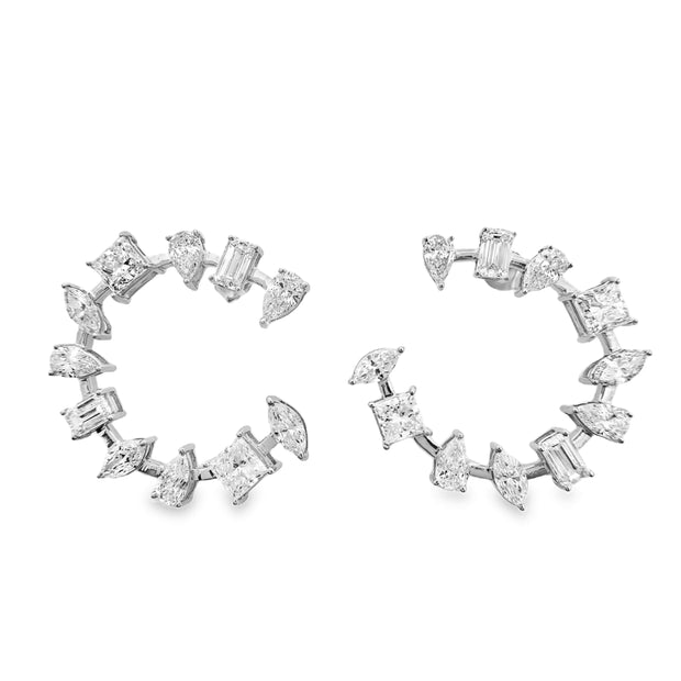 Lab Grown Multi-Shape White Gold Diamond Moon Earrings