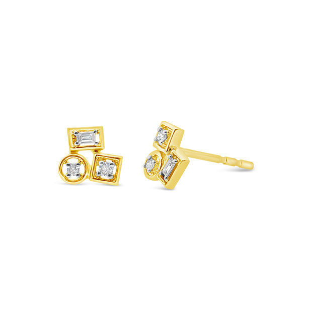 Yellow Gold Diamond Fashion Geometric Stud Earrings