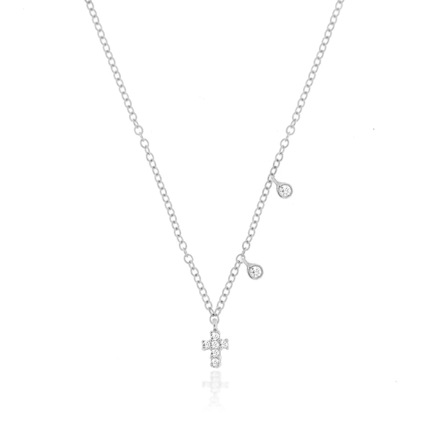 Meira T White Gold Diamond Fashion Cross Necklace