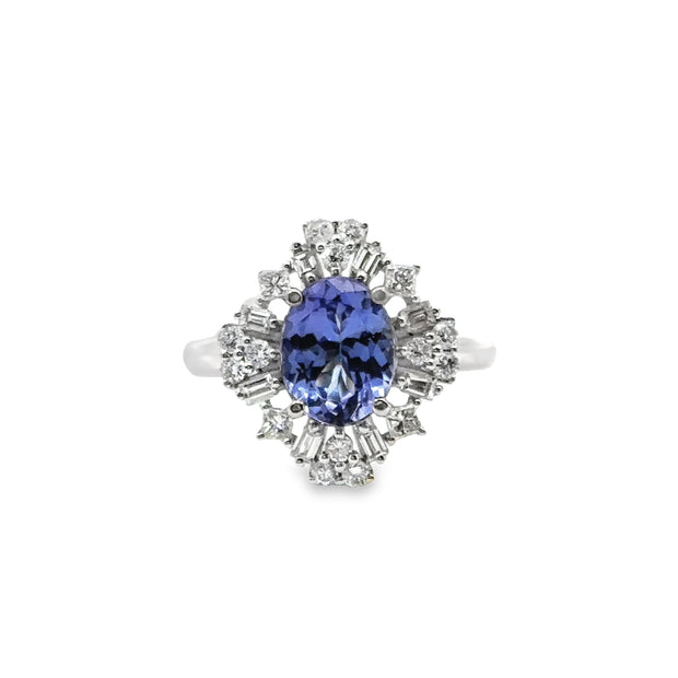 White Gold Tanzanite & Diamond Halo Fashion Ring