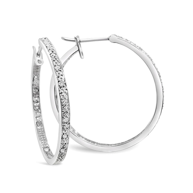 White Gold Inside Outside Diamond Hoop Earrings