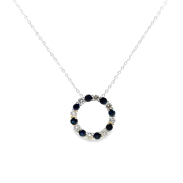 White Gold Sapphire and Diamond Circle Pendant