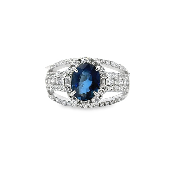 White Gold Sapphire and Diamond Fashion Ring