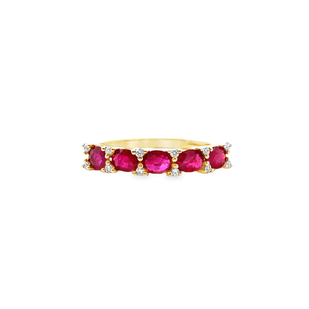 Yellow Gold Ruby and Diamond Wedding Band