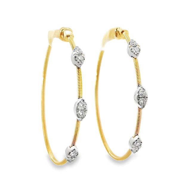 Shy Creation Yellow and White Gold Diamond Hoop Earrings
