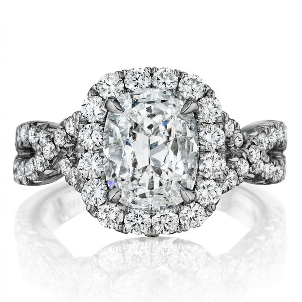 Henri Daussi White Gold Cushion Center Diamond Halo Engagement Ring